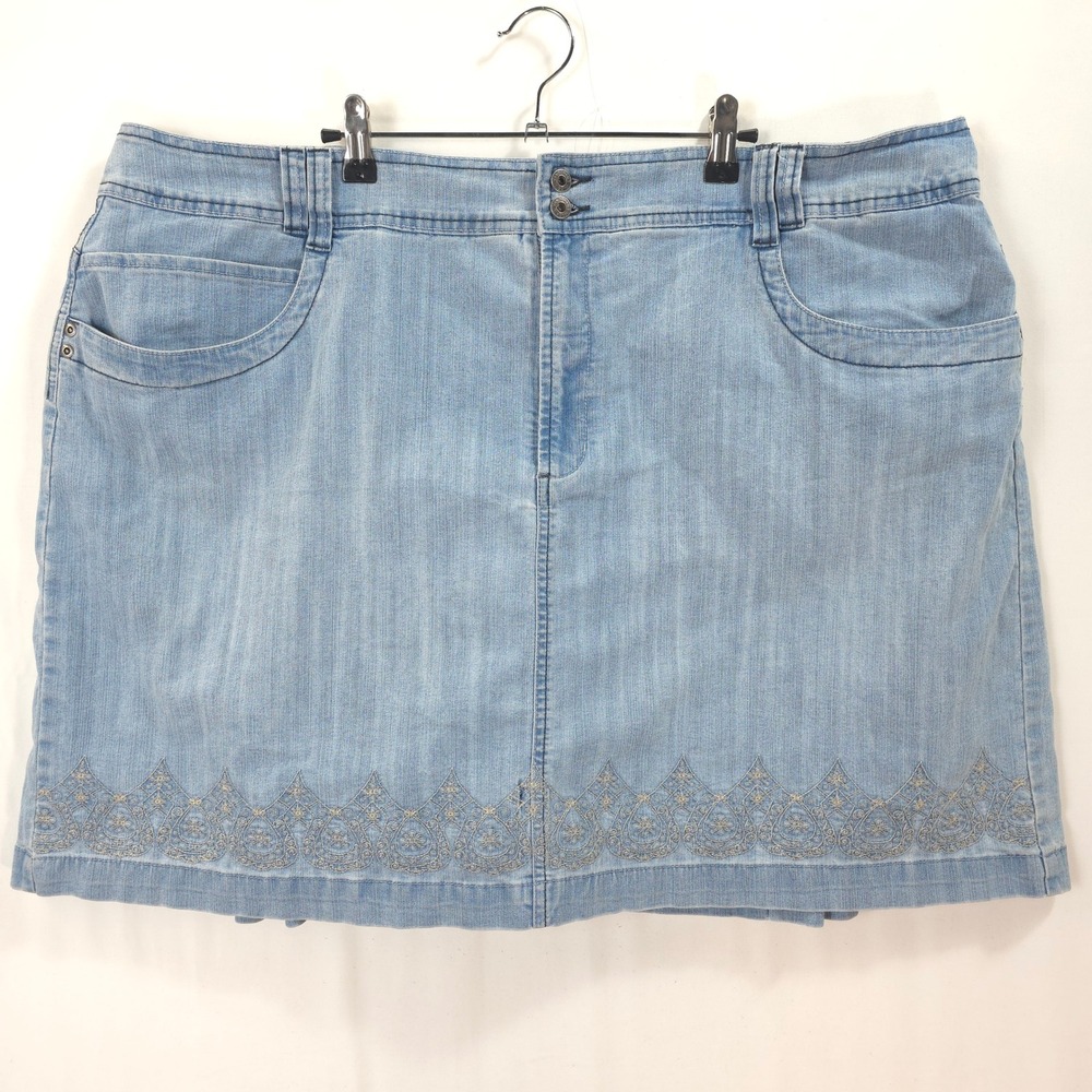 Gloria Vanderbilt Denim Skort Plus 24W Embroidered Y2K Boho Jean Skirt